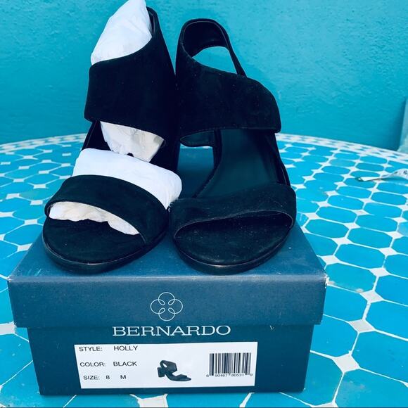 NEW IN BOX BERNARDO BLACK SUEDE HIGH HEEL SANDALS 8 - Picture 3 of 11
